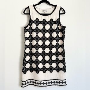 Max Studio Boho 100% Cotton 3D Embroidered Flower Shift Dress Mod Retro Feminine